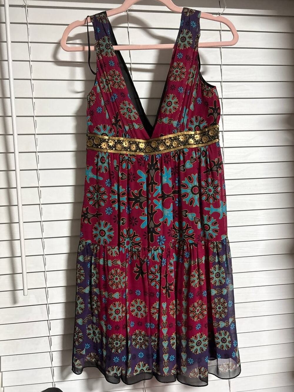 Nicole Miller Studio Floral Boho Dress with Metallic Accents